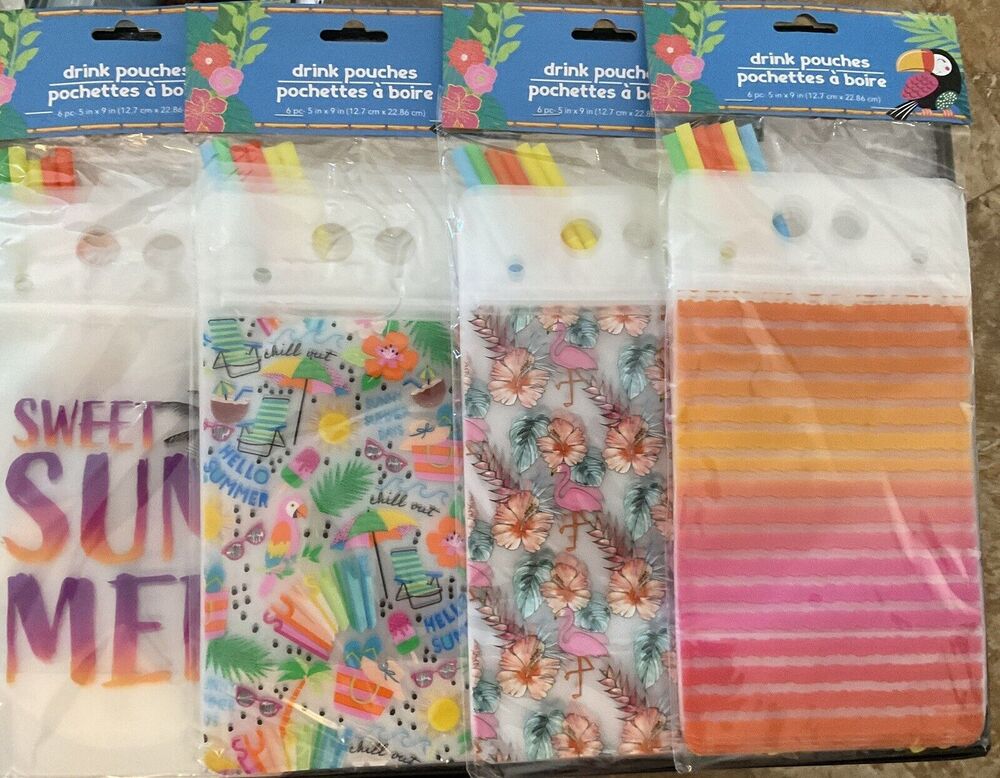Reusable Drink Pouches with Fun Designs – For Kids, Adults, and Parties 24 pcs